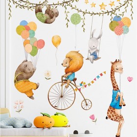 Наклейка пластик интерьерная цветная "Животные и цирк" набор 2 листа 30х90 см