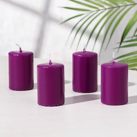 Набор свечей-цилиндров "Интерьерный", 4 шт, 6х4 см, 10 ч, фиолетовый