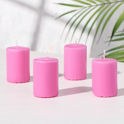 Набор свечей-цилиндров "Интерьерный", 4 шт, 6х4 см, 10 ч, розовый