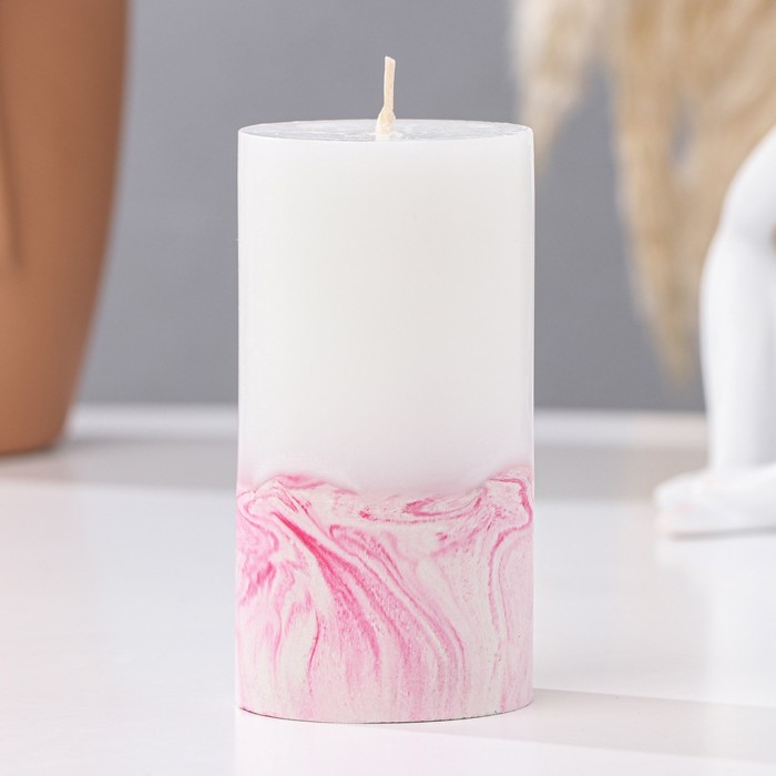 Свеча с бетоном, 5х10 см, бело-розовая