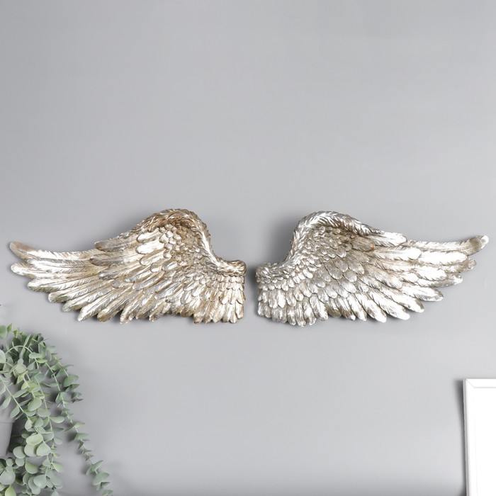 Сувенир полистоун настенный декор "Серебряные крылья" набор 2 шт  размер крыла 18х41х6 см - Фото 1