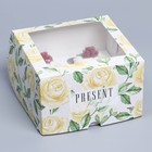 Коробка на 4 капкейка с окном, кондитерская упаковка «Белые розы», 16 х 16 х 10 см - Фото 4