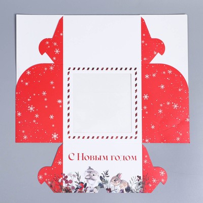 Коробка складная на 4 капкейков с окном «Новый год: акварель» 16×16×10 см