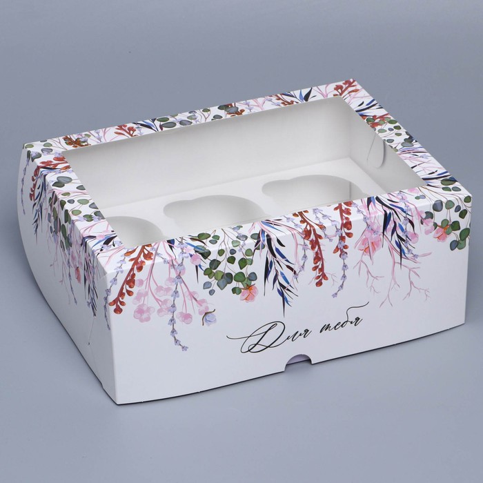 Коробка для капкейков, кондитерская упаковка с окном, 6 ячеек «Венок», 25 х 17 х 10 см - Фото 1