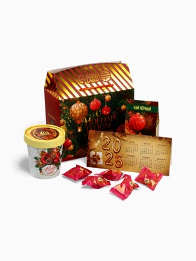 Подарочный набор новогодний «С Новым годом»: чай (50 г), конфеты (110 г), печенье брауни (120 г)