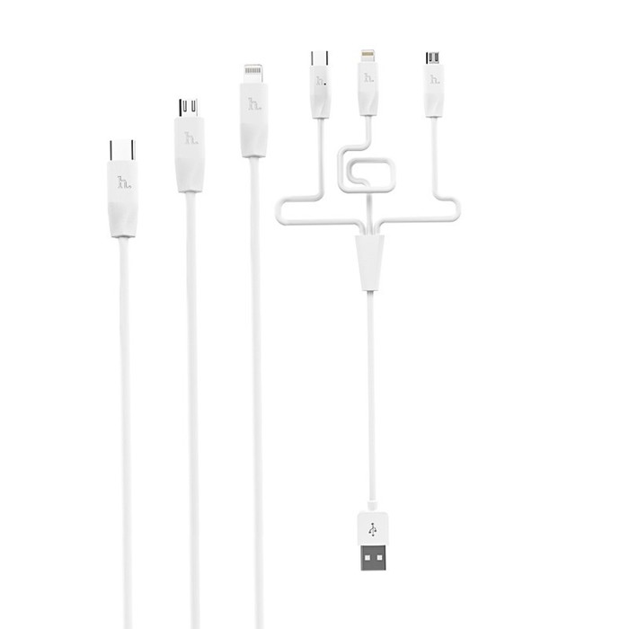 Кабель Hoco X1, microUSB/Lightning/Type-C - USB, 2.4 А, 1 м, белый - фото 51490229