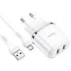 Сетевое зарядное устройство Hoco N4, 2 USB - 2.4 А, кабель microUSB 1 м, белый - Фото 2