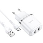 Сетевое зарядное устройство Hoco N4, 2 USB - 2.4 А, кабель Type-C 1 м, белый - Фото 2