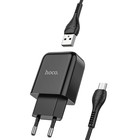 Сетевое зарядное устройство Hoco N2, USB - 2.1 А, кабель microUSB 1 м, черный - Фото 3