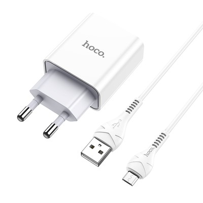 Сетевое зарядное устройство Hoco C81A, USB, 2.1 А, кабель microUSB, 1 м, белый