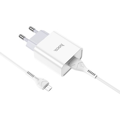 Сетевое зарядное устройство Hoco C81A, USB, 2.1 А, кабель microUSB, 1 м, белый