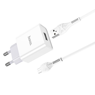 Сетевое зарядное устройство Hoco C81A, USB, 2.1 А, кабель microUSB, 1 м, белый
