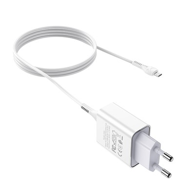 Сетевое зарядное устройство Hoco C81A, USB, 2.1 А, кабель microUSB, 1 м, белый