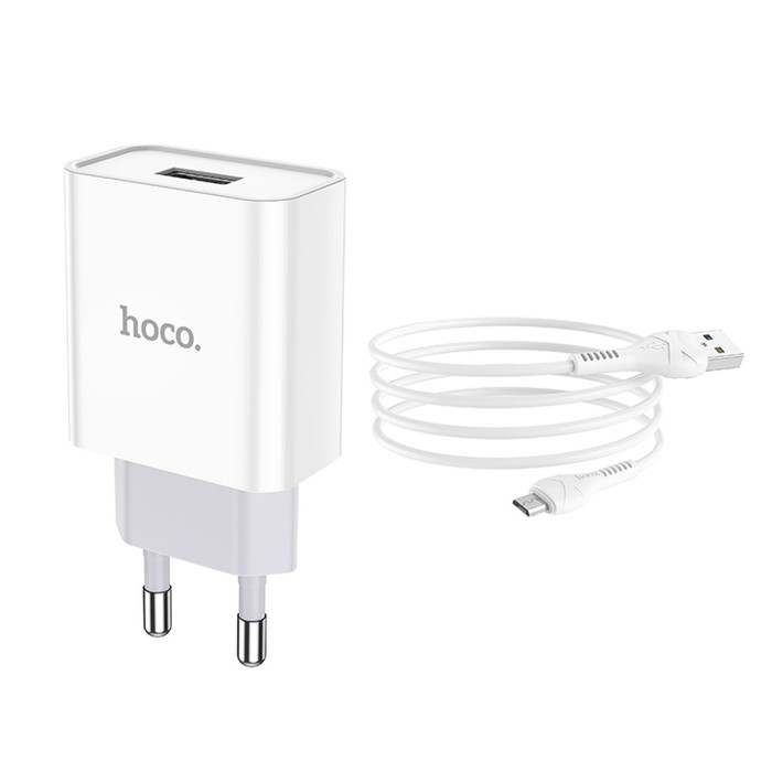 Сетевое зарядное устройство Hoco C81A, USB, 2.1 А, кабель microUSB 1 м, белый - фото 51490301