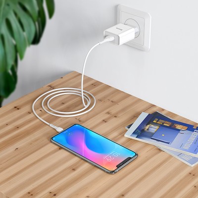 Сетевое зарядное устройство Hoco C81A, USB, 2.1 А, кабель microUSB, 1 м, белый