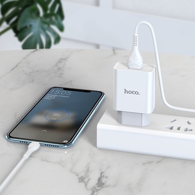 Сетевое зарядное устройство Hoco C81A, USB, 2.1 А, кабель microUSB, 1 м, белый