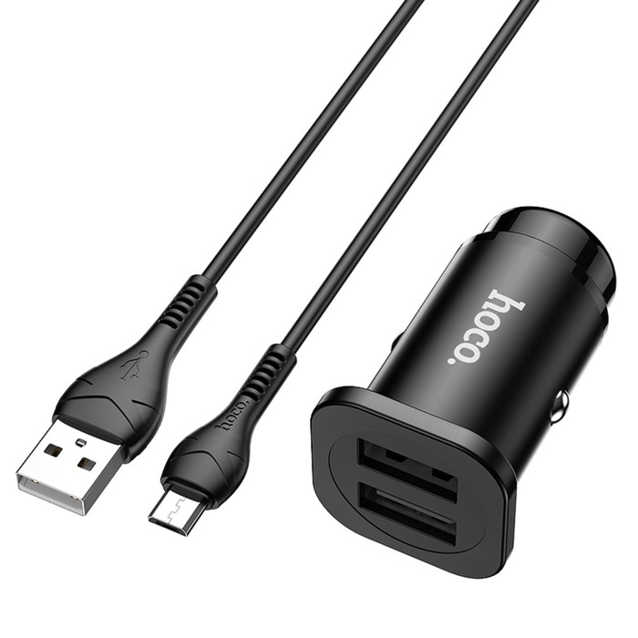 Автомобильное зарядное устройство Hoco NZ4, 24 Вт, 2 USB-2.4 А, кабель microUSB 1 м, черный - фото 51457476