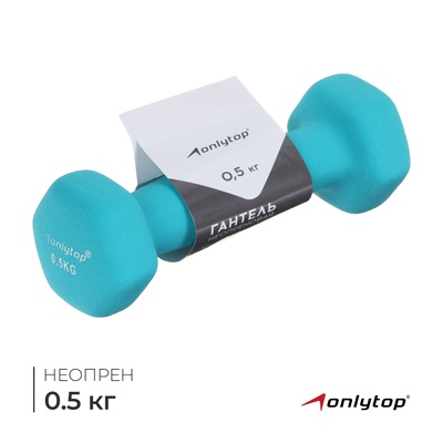 Гантель неопреновая ONLYTOP, 0.5 кг, цвет голубой