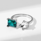 Кольцо с камнями «Фигуры», безразмерное, цвет бело-изумрудный в серебре - Фото 2
