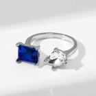 Кольцо с камнями «Фигуры», безразмерное, цвет бело-синий в серебре - Фото 3