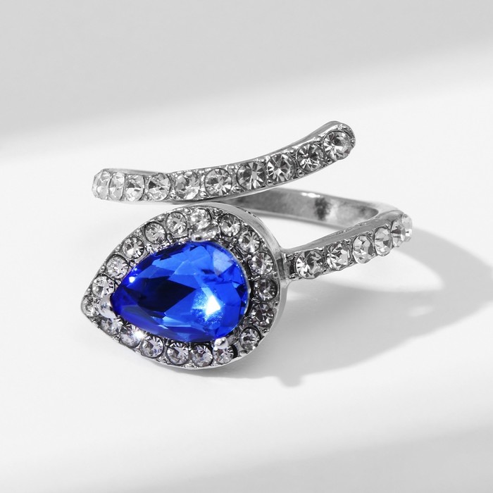 Кольцо «Росток» стебель, цвет бело-синий в серебре, безразмерное - фото 1889882187