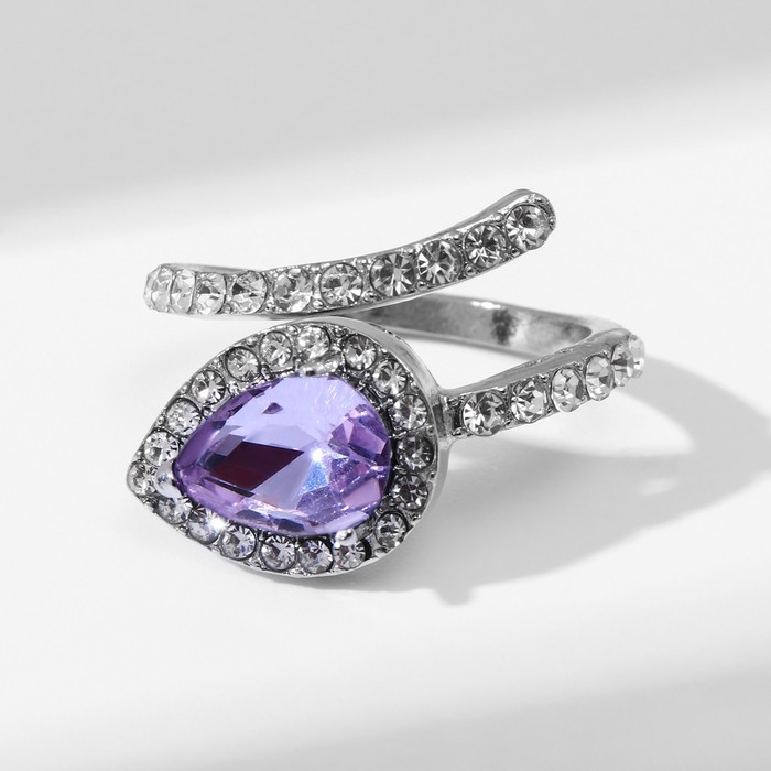Кольцо «Росток» стебель, цвет бело-фиолетовый в серебре, безразмерное - фото 1919378228