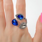 Кольцо «Драгоценность» капля трио, цвет бело-синий в серебре, безразмерное - Фото 3