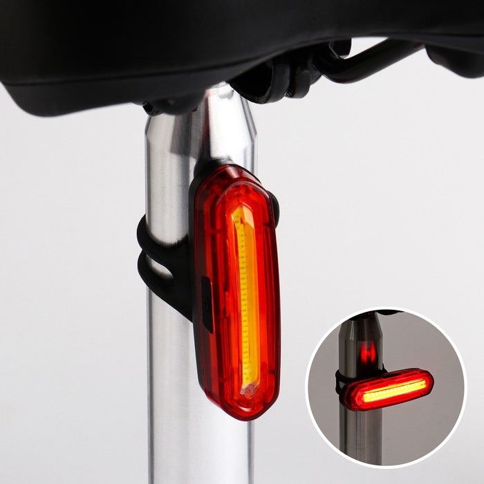 Фонарь велосипедный задний аккумуляторный, водонепроницаемый, 6 режимов - Фото 1