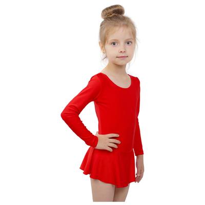 Купальник гимнастический с юбкой, с длинным рукавом, размер 40, цвет красный