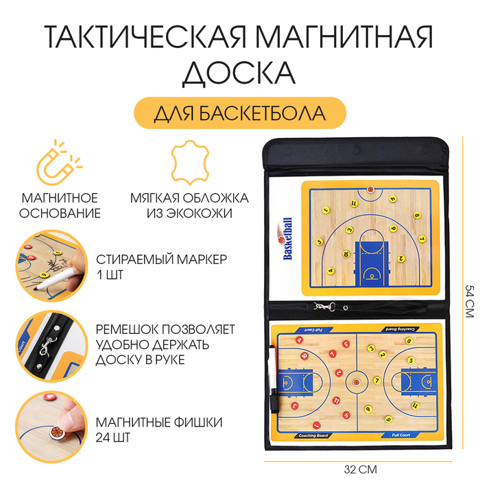Тактическая магнитная доска для баскетбола, 54×32 см - Фото 1