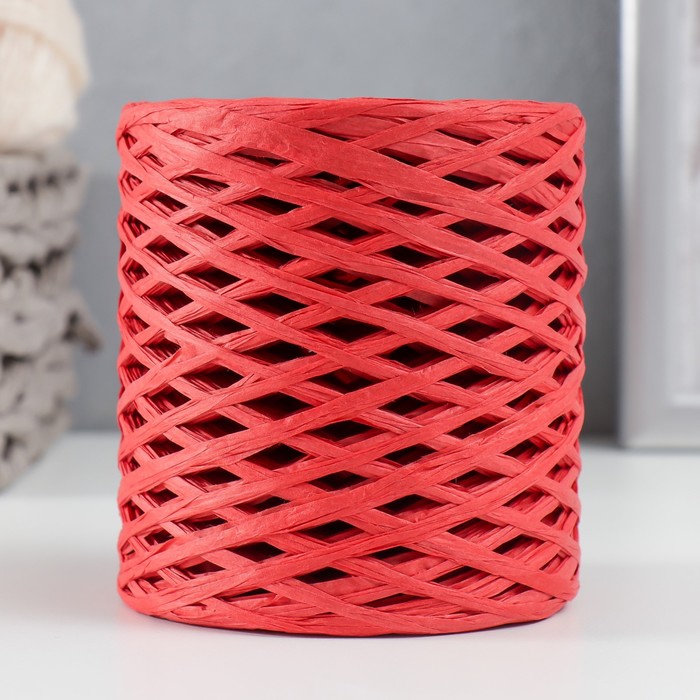 Пряжа 100% целлюлоза "Softino Raffia Color" ленточная, красная 200м ±2м 120 гр - Фото 1