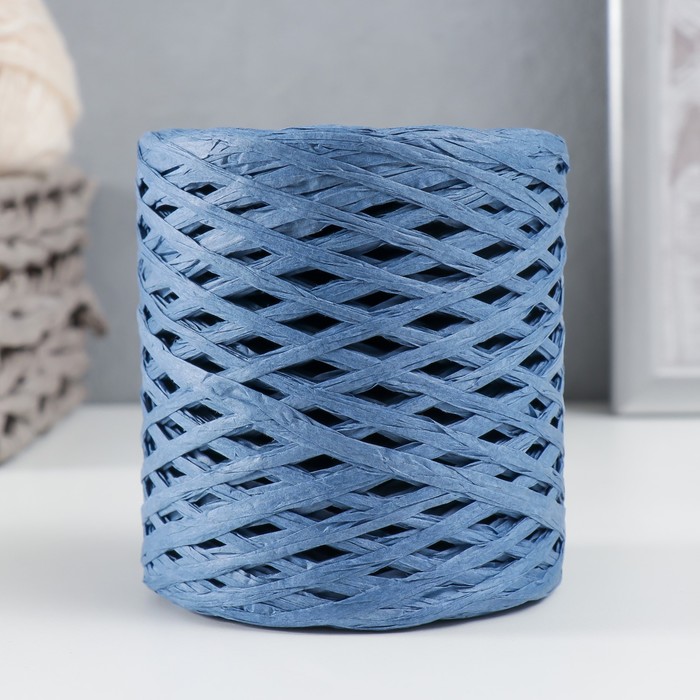 Пряжа 100% целлюлоза "Softino Raffia Color" ленточная, синяя 200м ±2м 120 гр - Фото 1