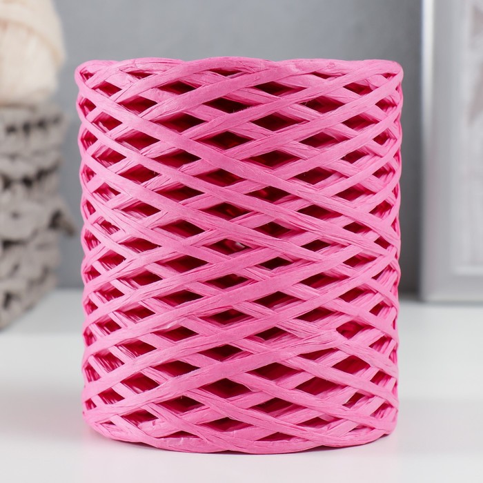 Пряжа 100% целлюлоза "Softino Raffia Color" ленточная, ярко-розовая 200м ±2м 120 гр - Фото 1