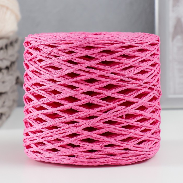 Пряжа 100% целлюлоза "Softino Raffia Color" кручёная, ярко-розовая 200м ±2м 120 гр - Фото 1