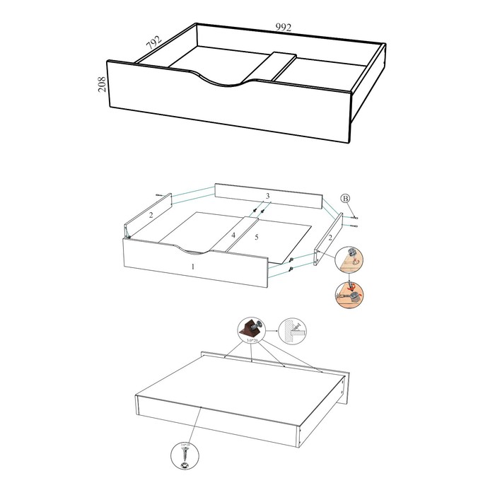 Ящик для кровати «Ванесса», 992 × 792 × 208 мм, цвет ясень шимо светлый / тёмный - Фото 1