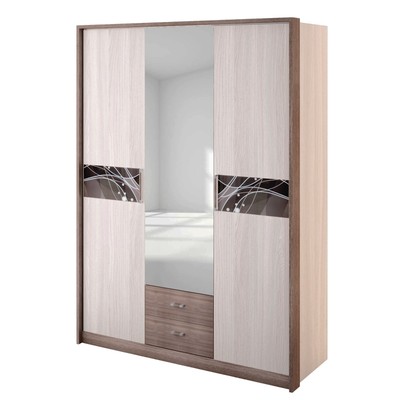 Шкаф 3-х дверный «Николь», 1560×592×2117 мм, зеркало, цвет ясень шимо светлый / тёмный