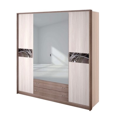 Шкаф 4-х дверный «Николь», 2060×592×2117 мм, зеркало, цвет ясень шимо светлый / тёмный