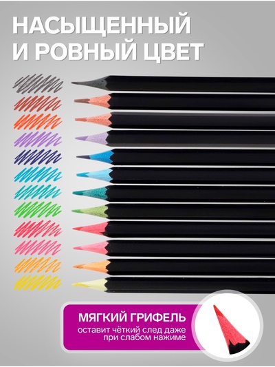 Карандаши Calligrata «Чёрная серия», цветные, 12 цветов, шестигранные, пластиковые