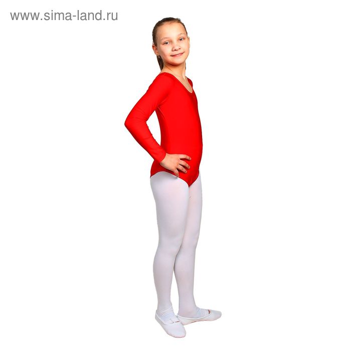 Купальник гимнастический, с длинным рукавом, размер 28, цвет красный - Фото 1