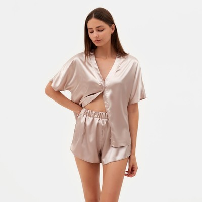 Пижама женская (рубашка, шорты) женская MINAKU: Light touch, бежевая, размер 42