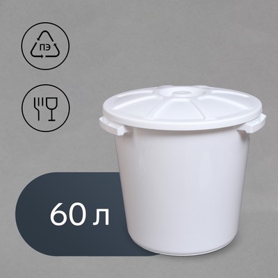 Бак пищевой, 60 л, пластиковый, с крышкой, МИКС