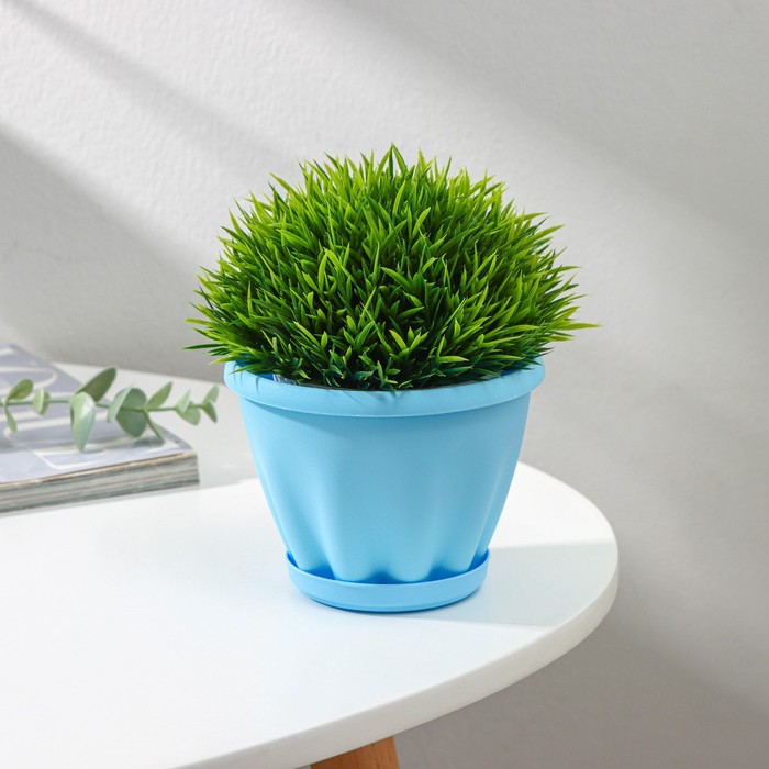 Горшок для цветов с поддоном «Знатный», 450 мл, d=11 см, голубой - Фото 1