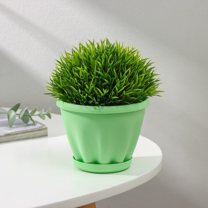 Горшок для цветов с поддоном «Знатный», 450 мл, d=11 см, зелёный - Фото 1