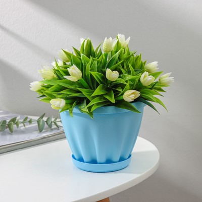 Горшок для цветов с поддоном «Знатный», 1 л, d=14 см, голубой