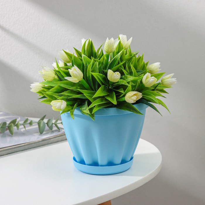 Горшок для цветов с поддоном «Знатный», 1 л, d=14 см, голубой - Фото 1