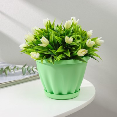 Горшок для цветов с поддоном «Знатный», 1 л, d=14 см, цвет зелёный