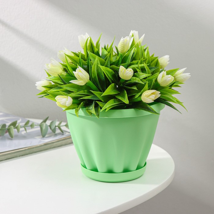 Горшок для цветов с поддоном «Знатный», 1 л, d=14 см, цвет зелёный - Фото 1