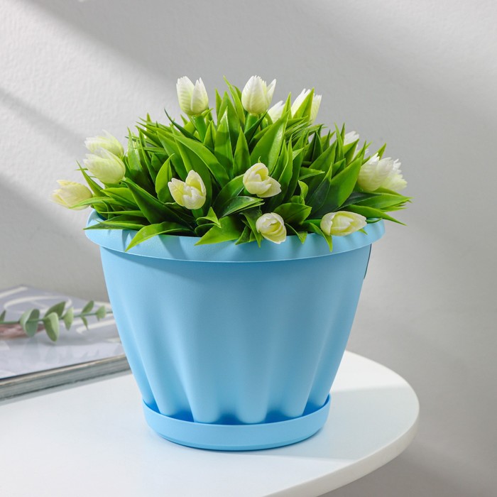 Горшок для цветов с поддоном «Знатный», 2 л, d=18 см, голубой - Фото 1