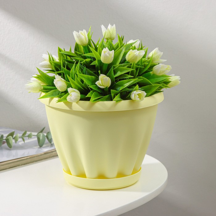 Горшок для цветов с поддоном «Знатный», 2 л, d=18 см, жёлтый - Фото 1