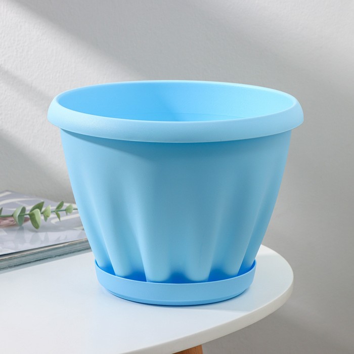 Горшок для цветов с поддоном «Знатный», 3,9 л, d=22,5 см, голубой - Фото 1